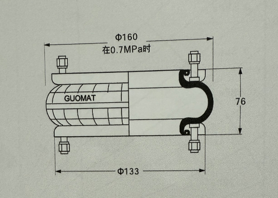1H150076 Tek Katlı, Kıvrımlı Tip Hava Yayı 76mm Kauçuk Hava Körüğü Flanşlı
