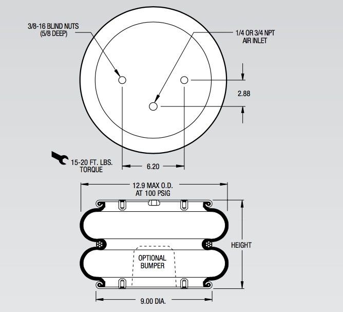 W01-358-7184 Firestone Körük 3/4 NPT Stil 22 Kauçuk Körük W01-358-0226